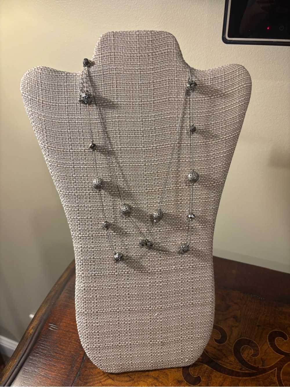 Silver Tone Layered Bead Necklace